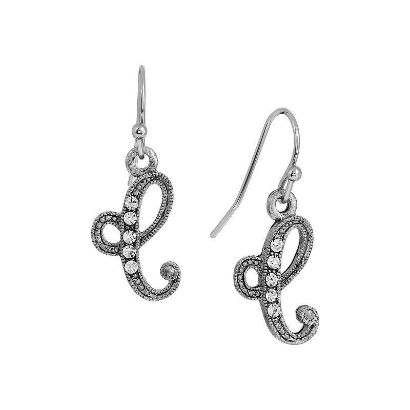 1928 Silver Tone Crystal Initial Drop Earrings, Womens, White Product Image