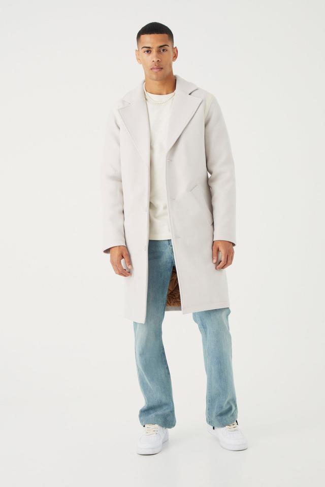 Single Breasted Melton Overcoat With Pu | boohooMAN USA Product Image