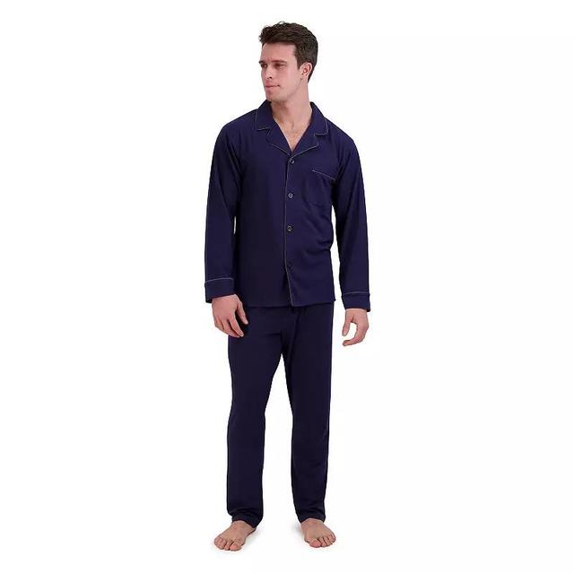 Mens Hanes Knit Pajama Shirt & Pajama Pants Set Blue Product Image