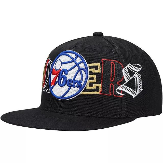 Mens Mitchell & Ness Black Philadelphia 76ers Hype Type Snapback Hat Product Image