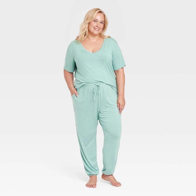 Womens Cloud Knit Short Sleeve Top and Jogger Pants Pajama Set - Auden Tidal Flow 2X Product Image