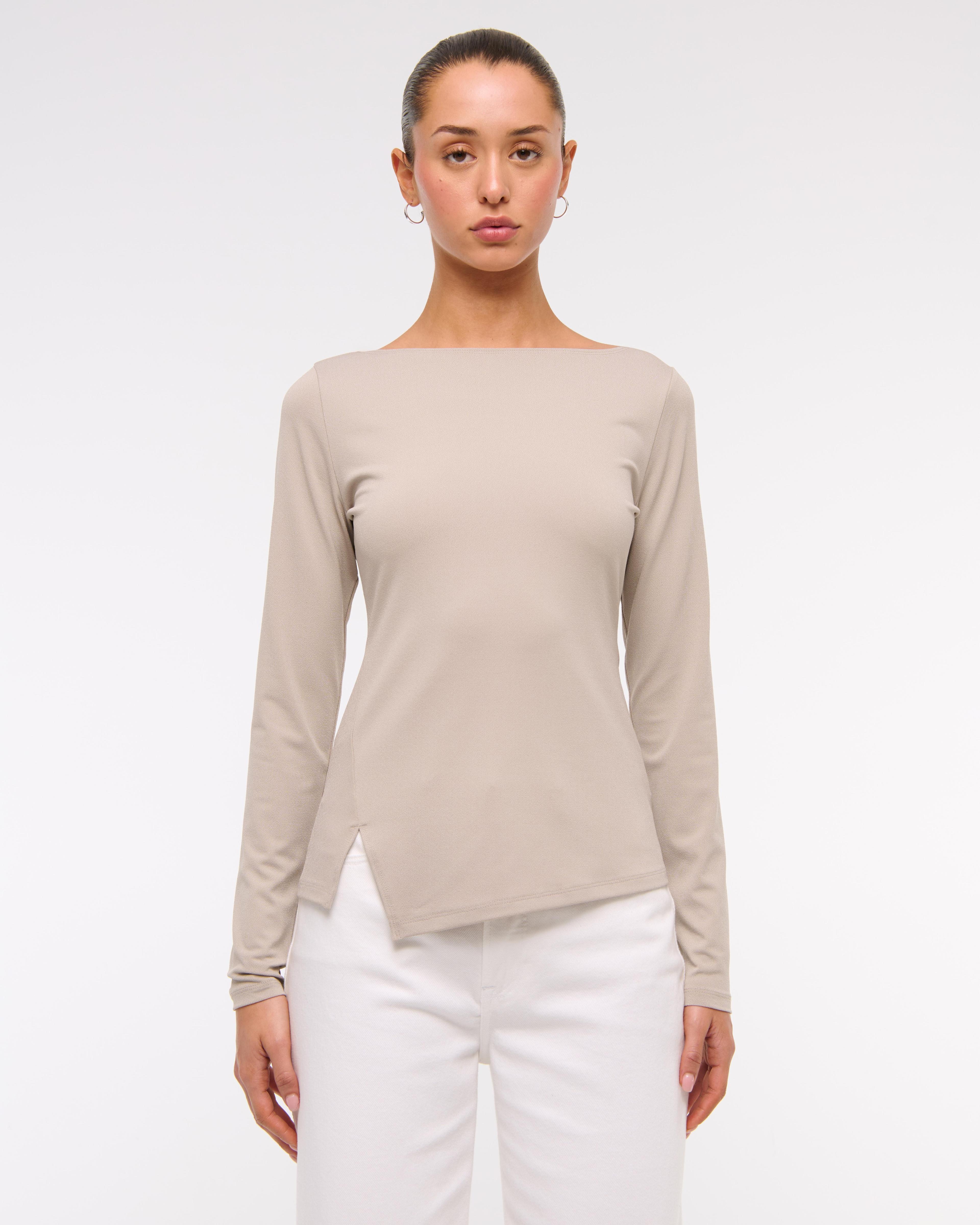 Long-Sleeve Asymmetrical Hem Slash Top Product Image