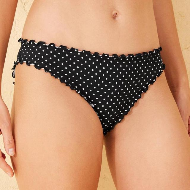 Womens Polka Dot Ruffle Cheeky Bikini Bottom - Shade & Shore Black L Product Image