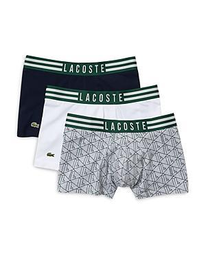 Lacoste 3-Pack Casual Cotton Stretch Signature Branding Cotton Stretch Trunks (Silver Chine/White/Navy Blue) Men's Underwear Product Image