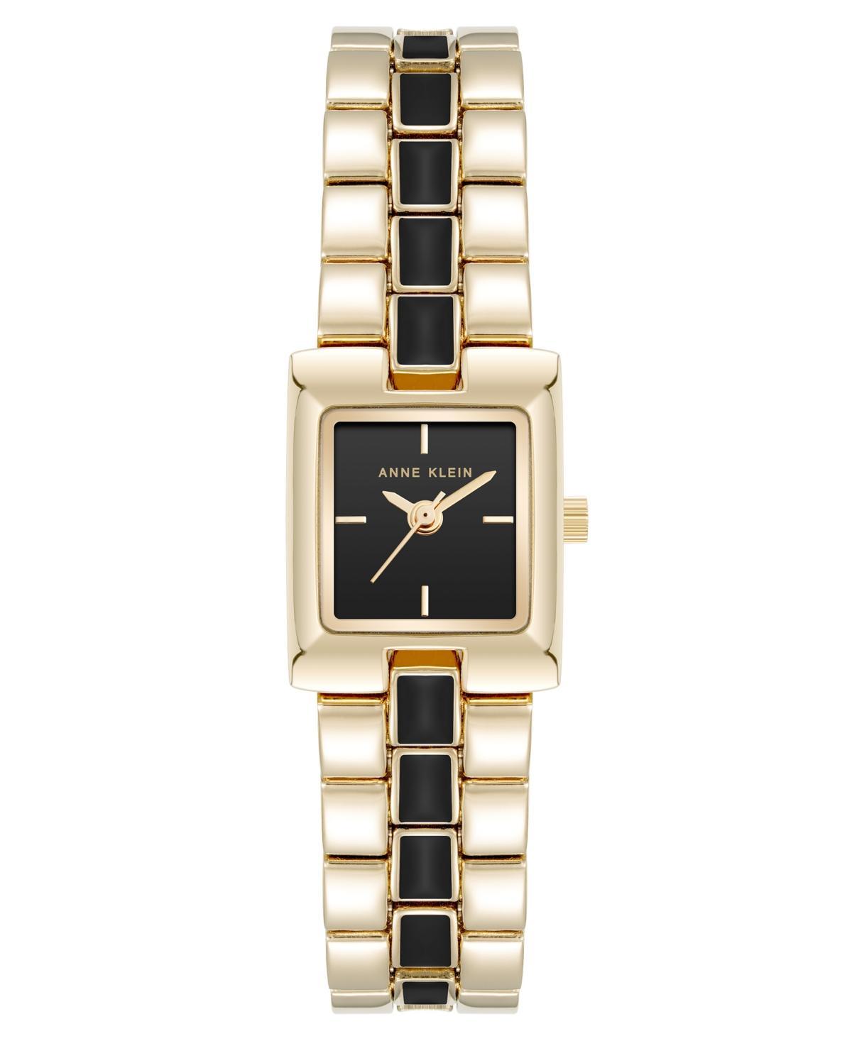 Anne Klein Womens Quartz Petite Black Enamel Center Link Gold-Tone Alloy Metal Bracelet Watch, 17.5mm - Black Product Image