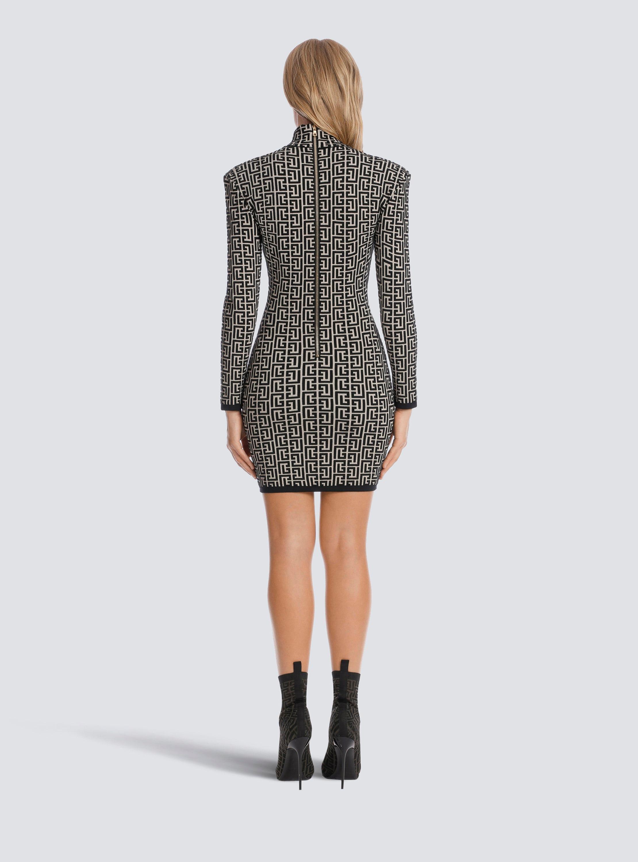 Short bicolor jacquard knit dress with Balmain monogram Product Image