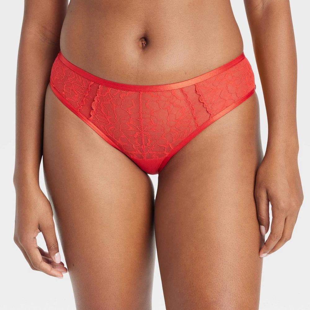 Womens Dot Mesh-Lace Cheeky Underwear - Auden Ruby Red XL Product Image