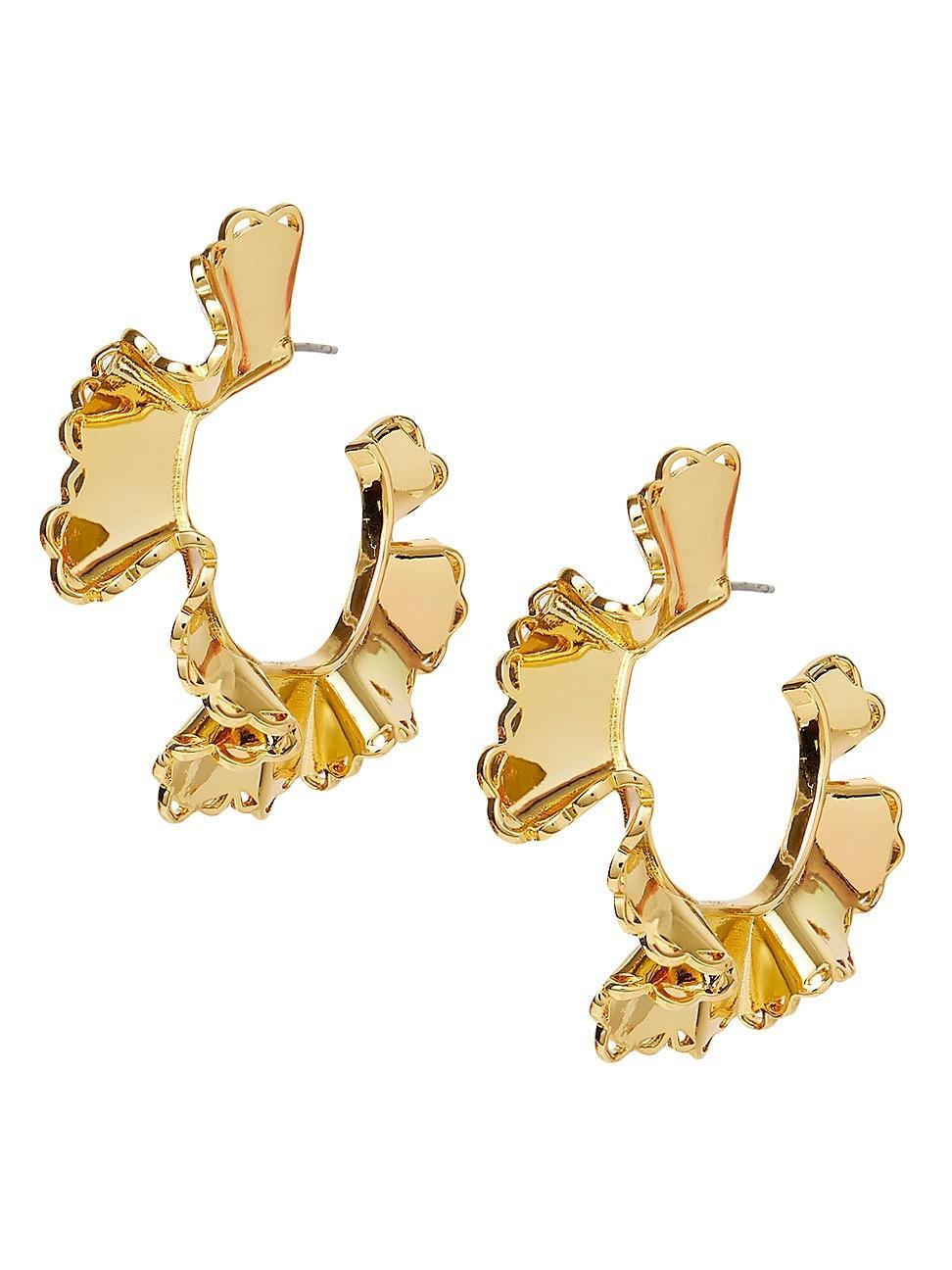 Womens Ruffle 14K-Gold-Plated Hoop Earrings product image