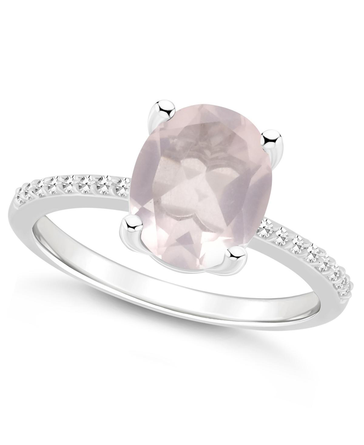 Alyson Layne Sterling Silver 10 mm x 8 mm Oval Gemstone & 1/10 Carat T.W. Diamond Ring, Womens Pink Quartz Product Image