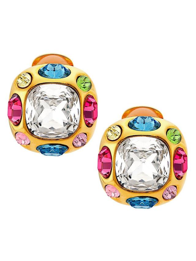 Womens 18K Gold-Plated & Rainbow Crystal Glass Clip-On Earrings Product Image