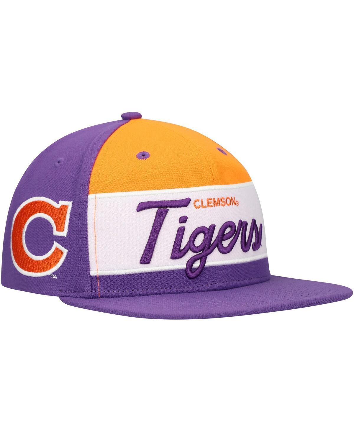 Mens Mitchell & Ness /Purple Clemson Tigers Retro Sport Color Block Script Snapback Hat Product Image