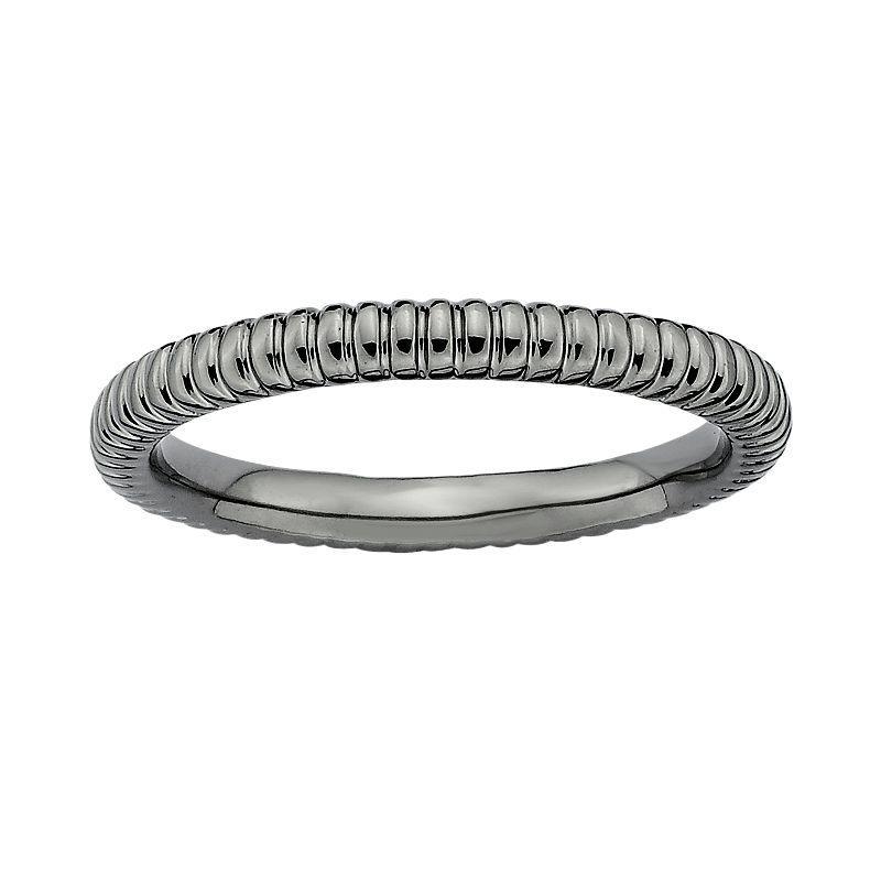 Stacks & Stones Ruthenium-Plated Sterling Silver Textured Stack Ring, Womens Black Product Image