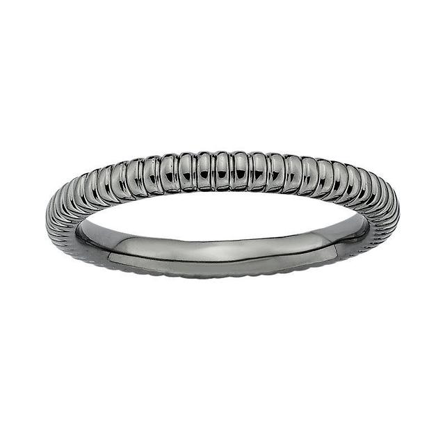 Stacks & Stones Ruthenium-Plated Sterling Silver Textured Stack Ring, Womens Black Product Image