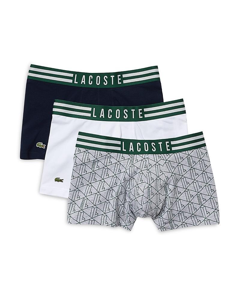 Lacoste Cotton Stretch Striped Logo Waistband Trunks, Pack of 3 Product Image