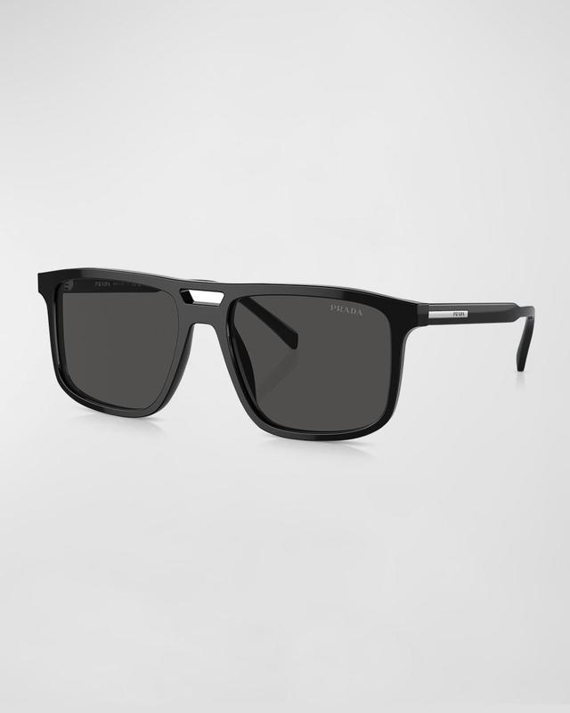 Mens Double-Bridge Acetate Rectangle Sunglasses Product Image