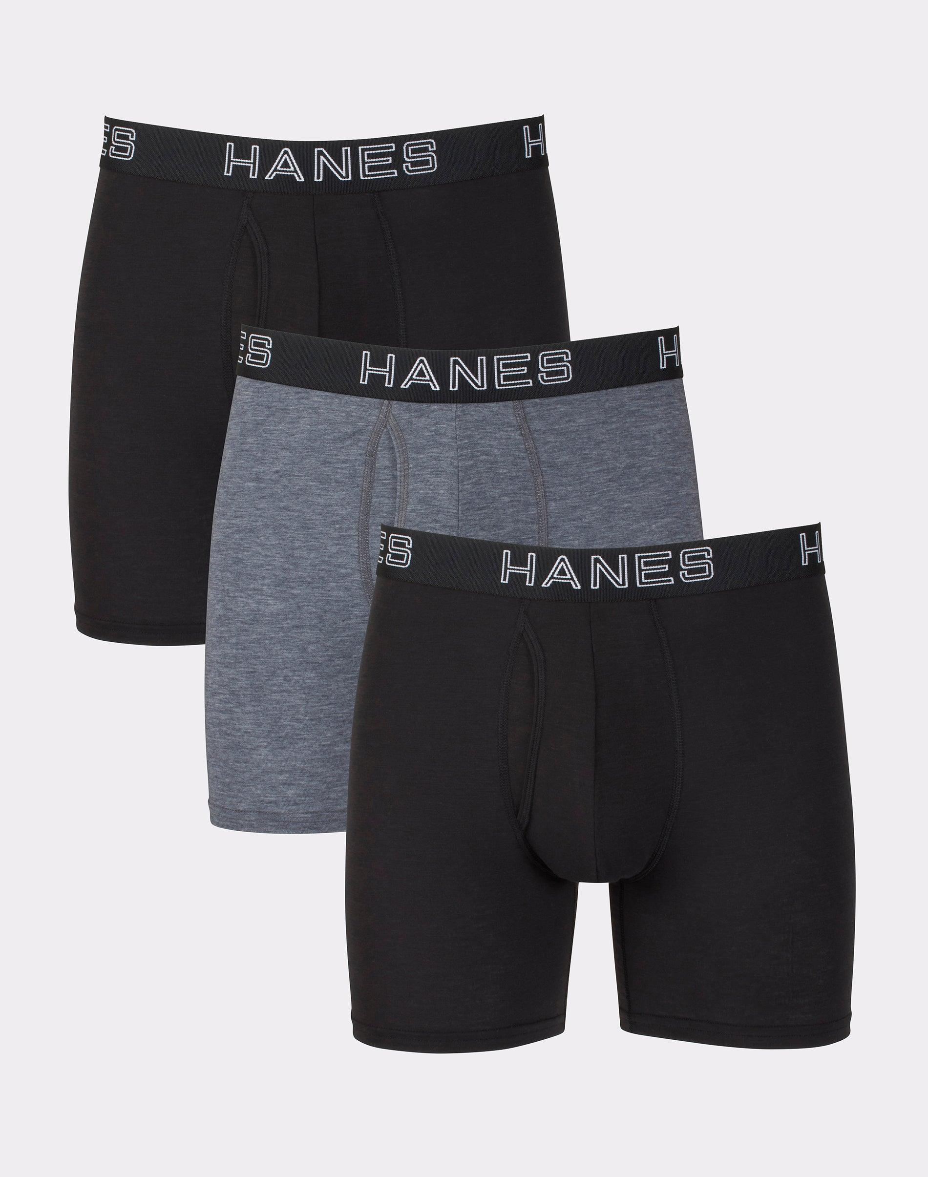 Mens Hanes Ultimate Big Man Comfort Flex Fit Total Support Pouch Boxer Brief 3-Pack Black/Grey 2XB Product Image