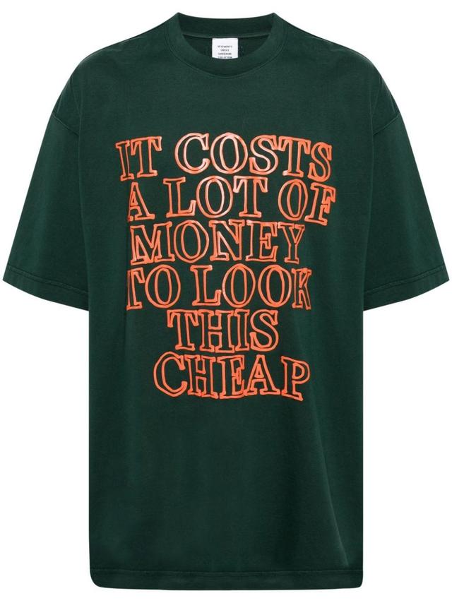 Slogan-print Cotton T-shirt In Green Product Image