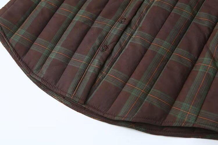 Plus Size Collar Plaid Pocket Detail Quilted Button Jacket Product Image