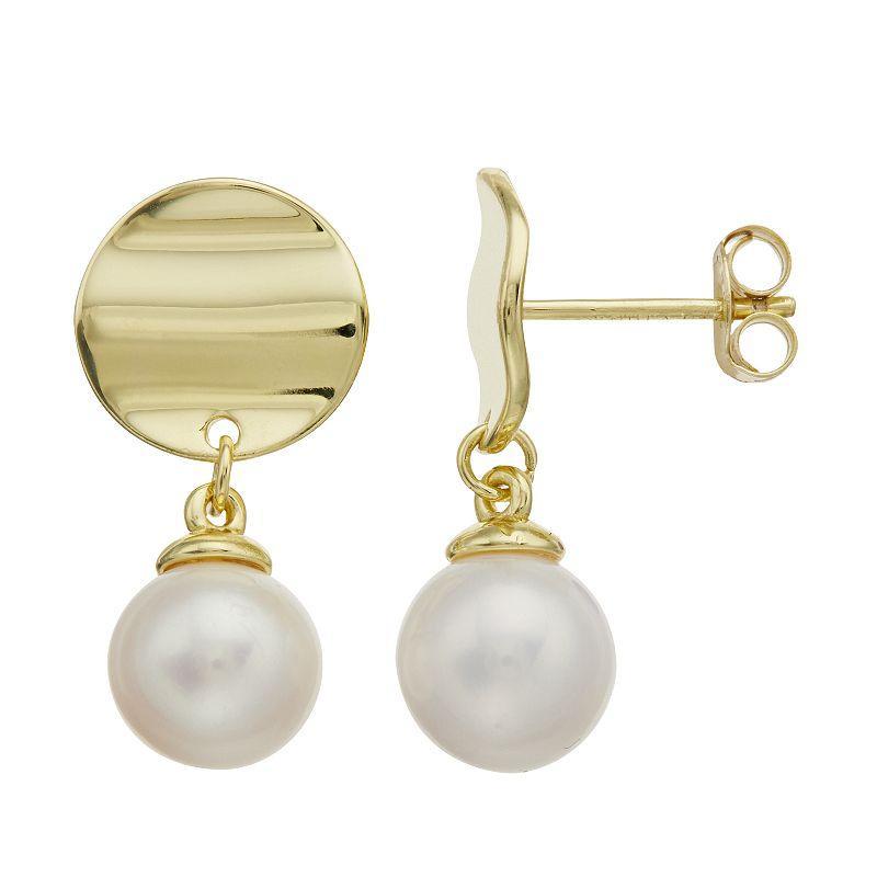 Sterling Silver 14k Yellow Gold-Plated Pearl Medallion Drop Earrings, Womens Product Image