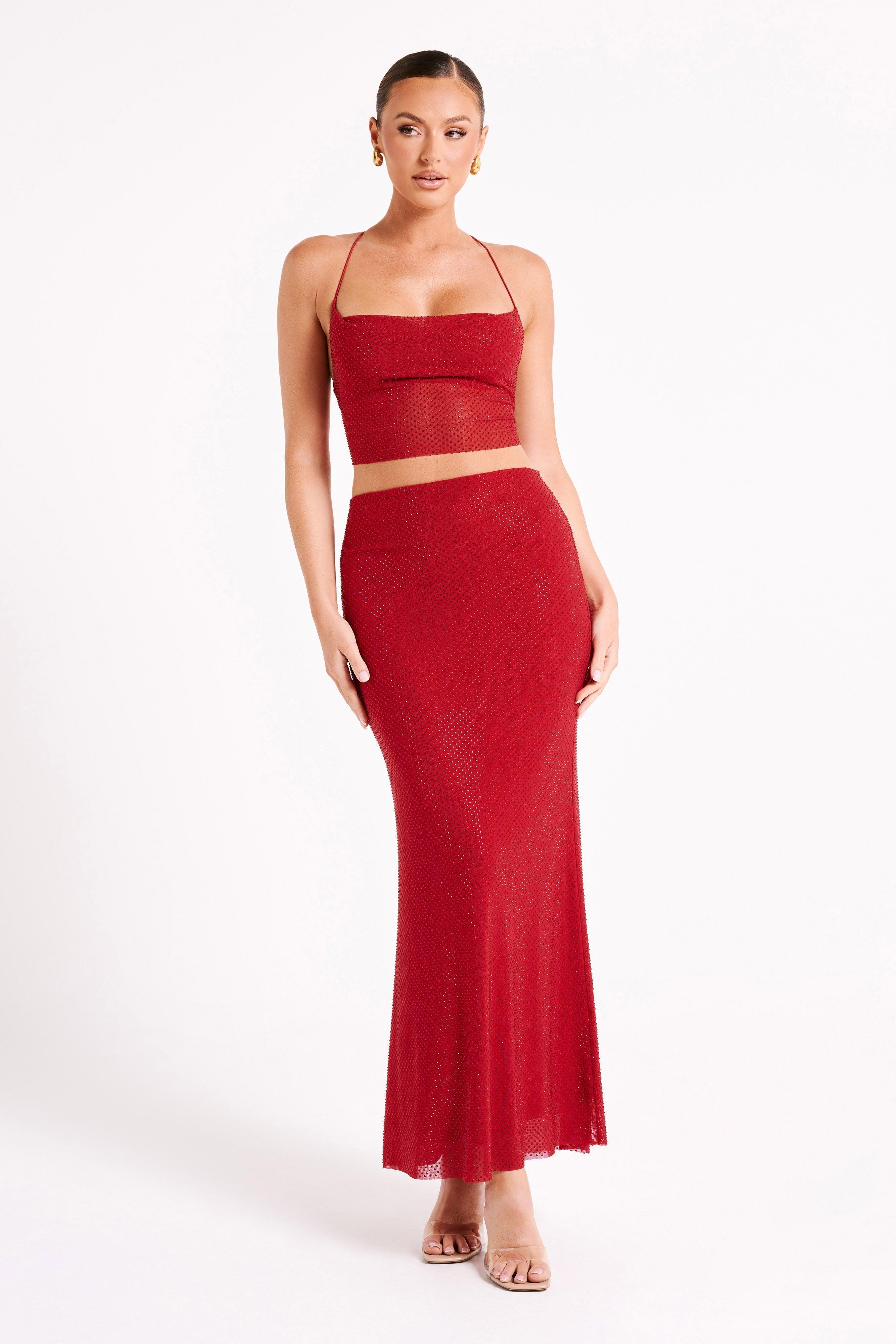 Erika Diamante Maxi Skirt - Vermilion Red Product Image