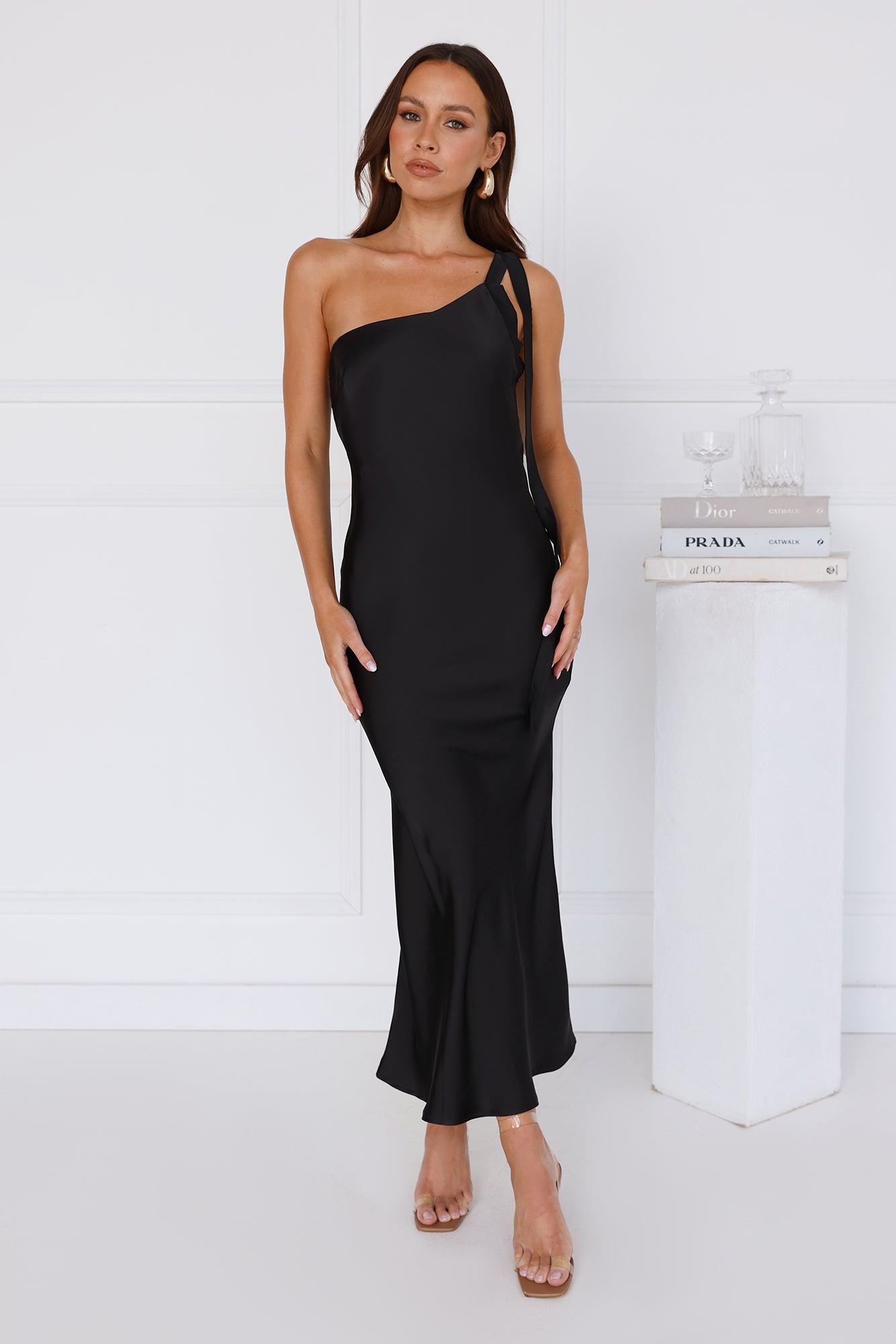 Black Tie Ballroom One Shoulder Satin Maxi Dress Black Product Image