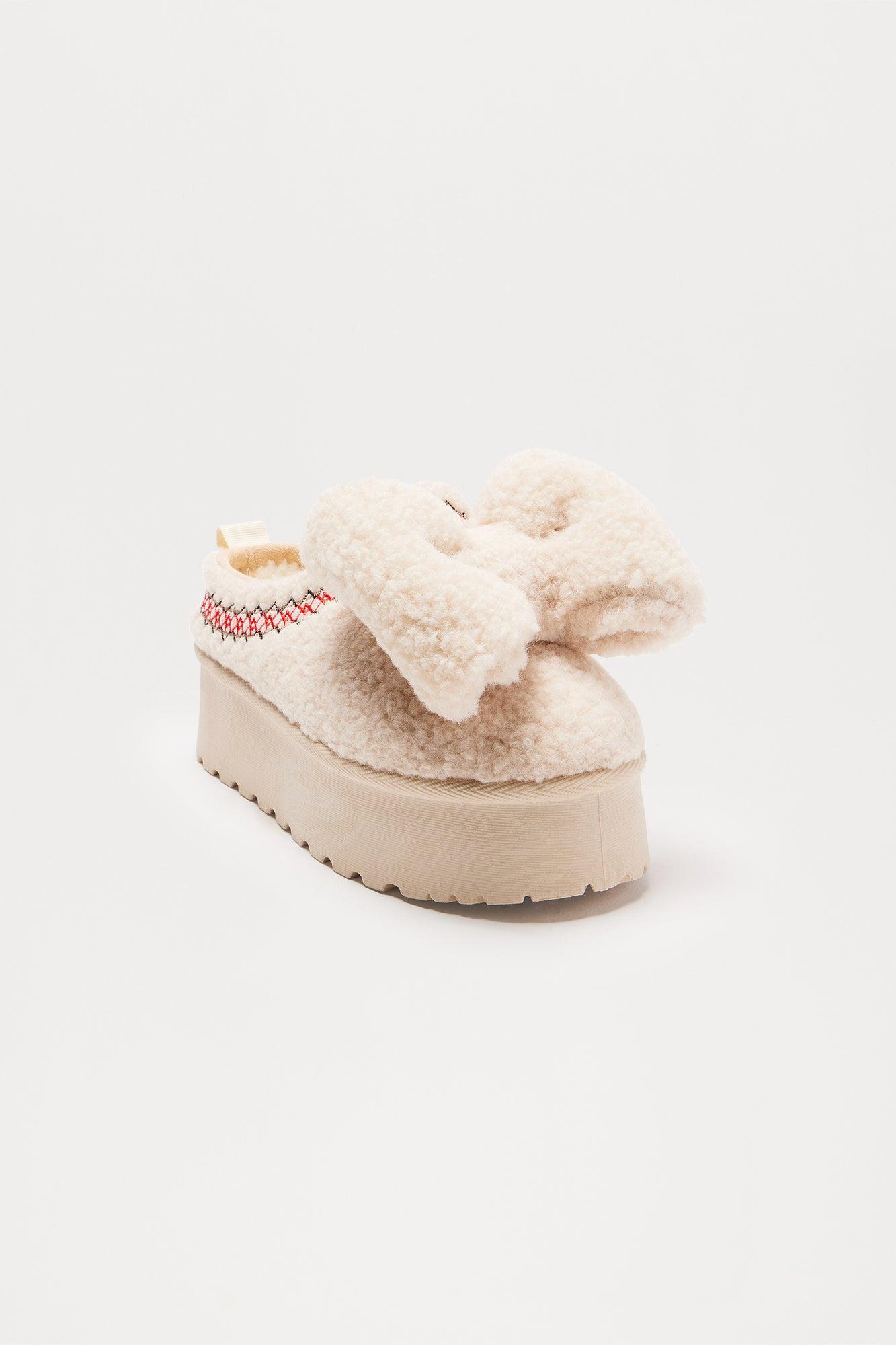 Bow Babe Sherpa Slippers - Cream Product Image