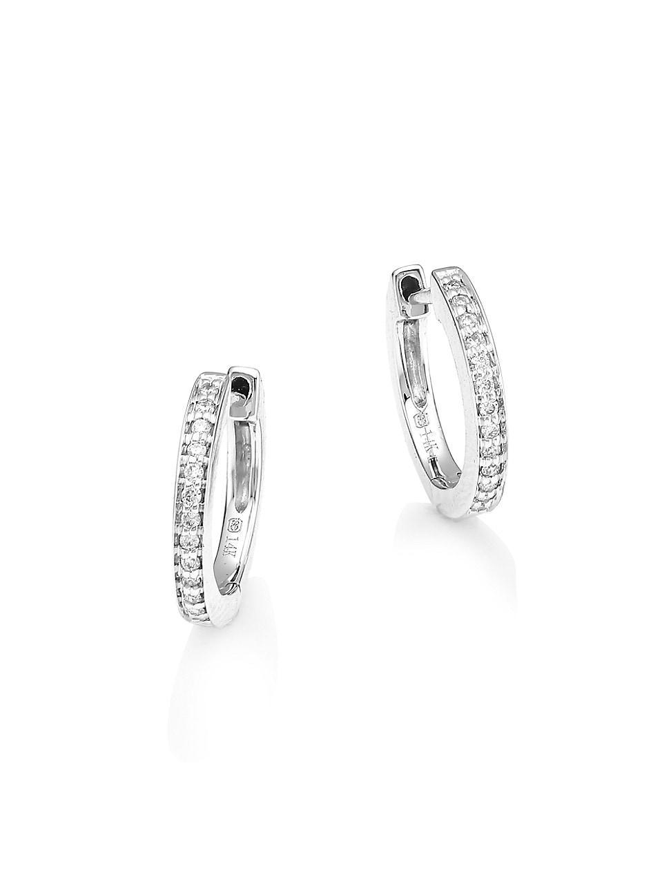 Womens 14K White Gold & Diamond Huggie Earrings - White Gold - White Gold Product Image