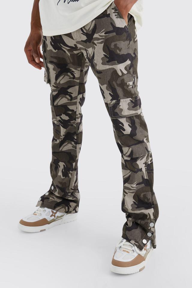 Slim Stacked Popper Hem Multi Cargo Camo Pants | boohooMAN USA Product Image