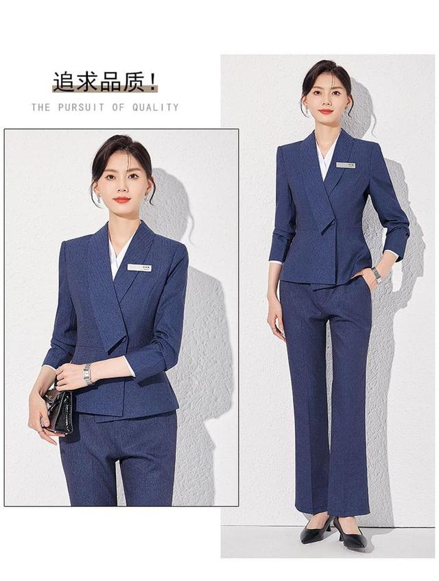 Shawl Lapel Plain Single Breasted Blazer / High Waist Flared Slacks / Set Product Image