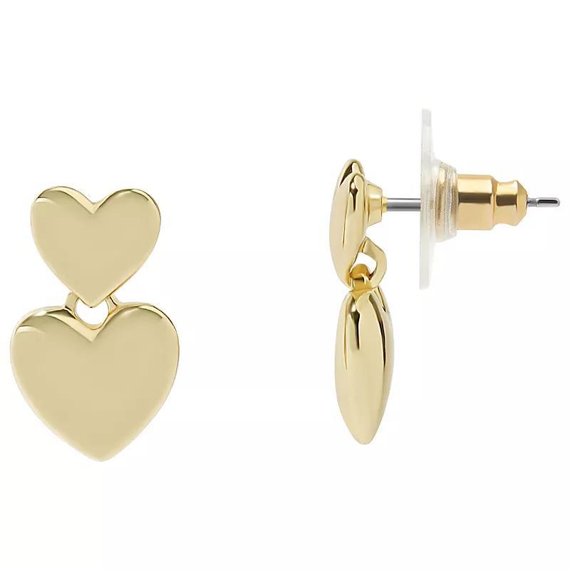 LC Lauren Conrad Double Heart Mini Drop Earrings, Womens, Gold Product Image