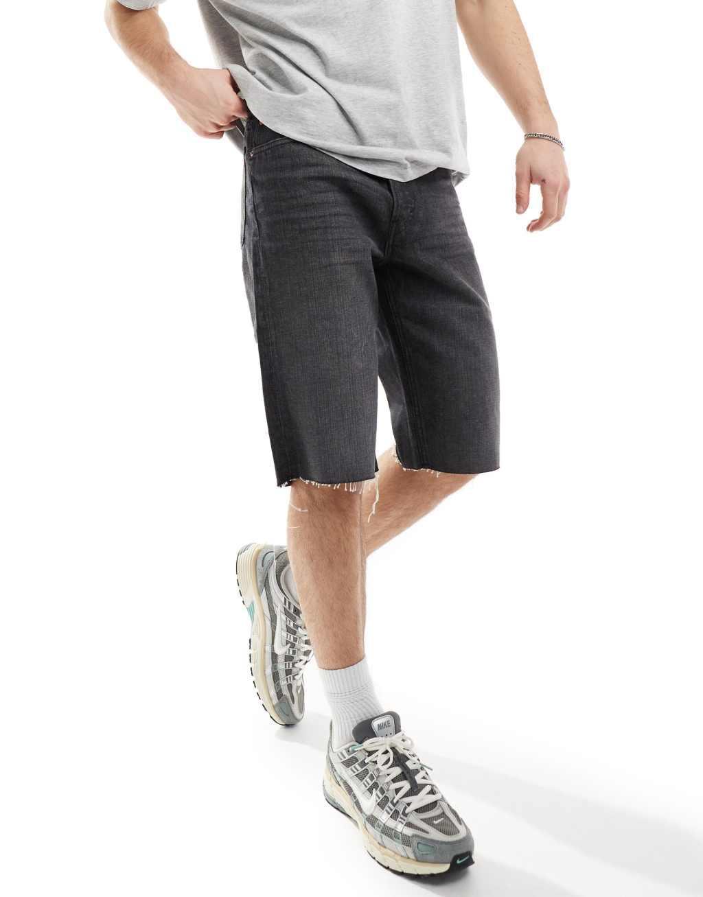 Weekday Civic denim knee length shorts in black wash Product Image