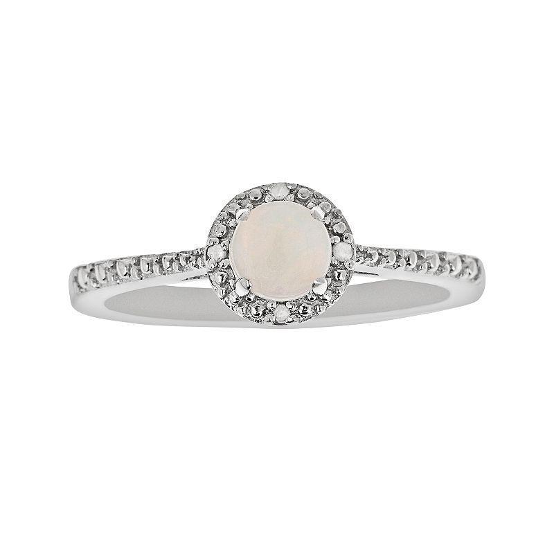 Celebration Gems Sterling Silver Opal and Diamond Accent Frame Ring, Womens Product Image