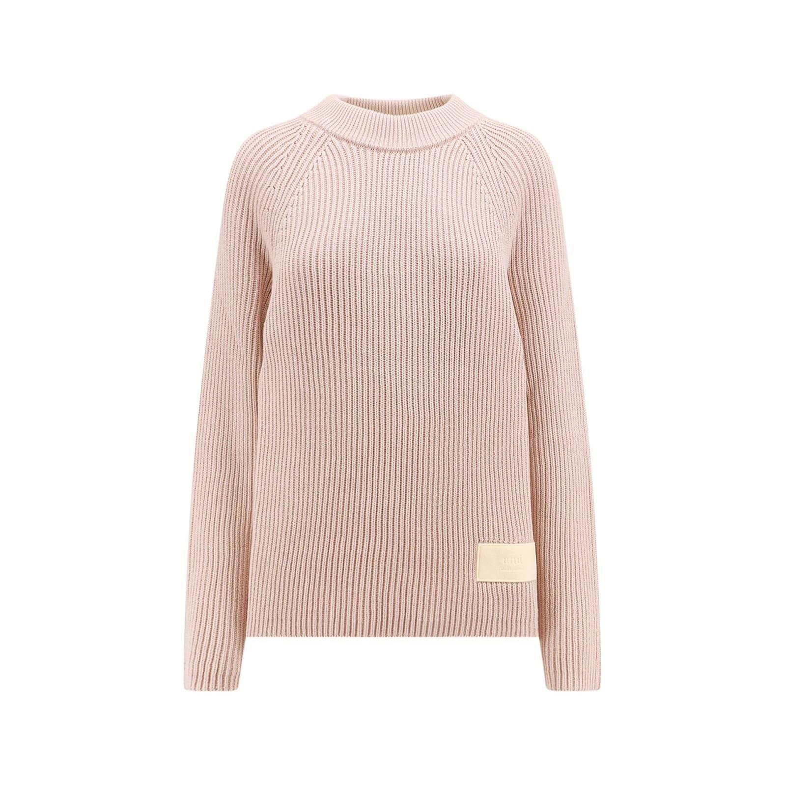 Ami Crewneck Knitted Jumper In Pink Product Image