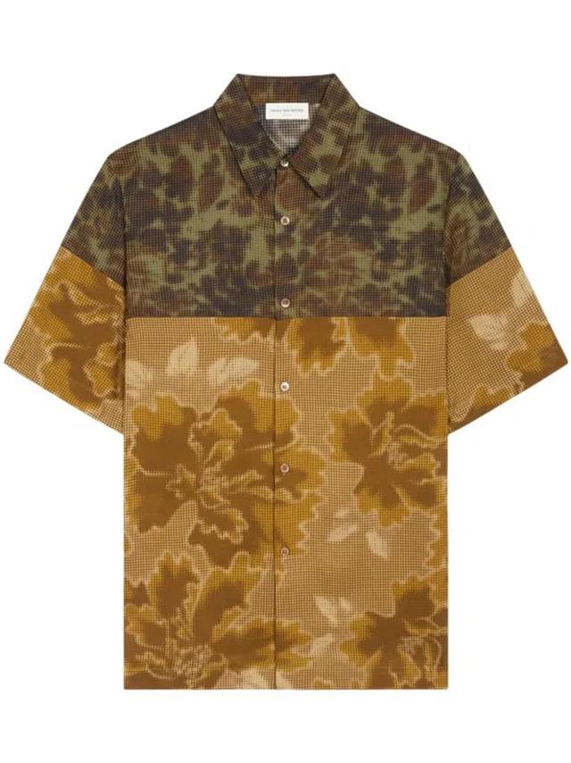 Floral Print Short Sleeve Shirt In Khaki Product Image