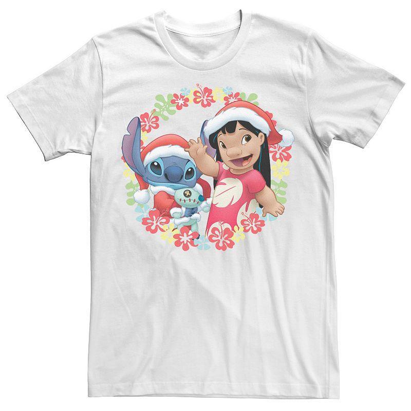 Mens Disney Lilo & Stitch Christmas Hawaiian Flower Wreath Tee Product Image