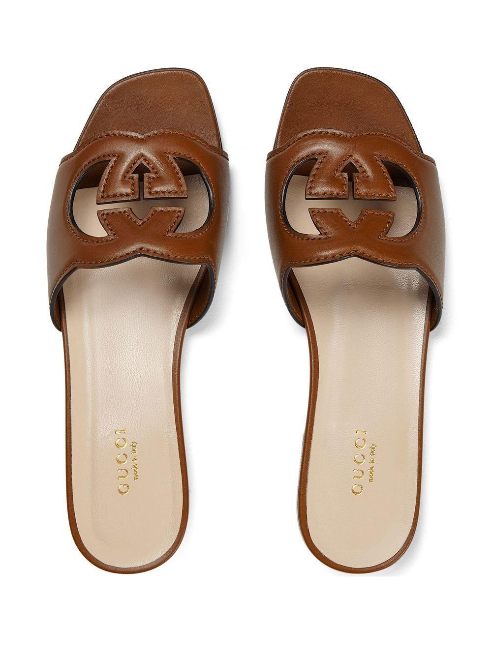 Interlocking G Cutout Leather Sandal In Cuir Product Image