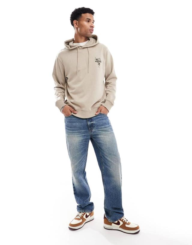 Jack & Jones oversized snake back print hoodie in beige  Product Image