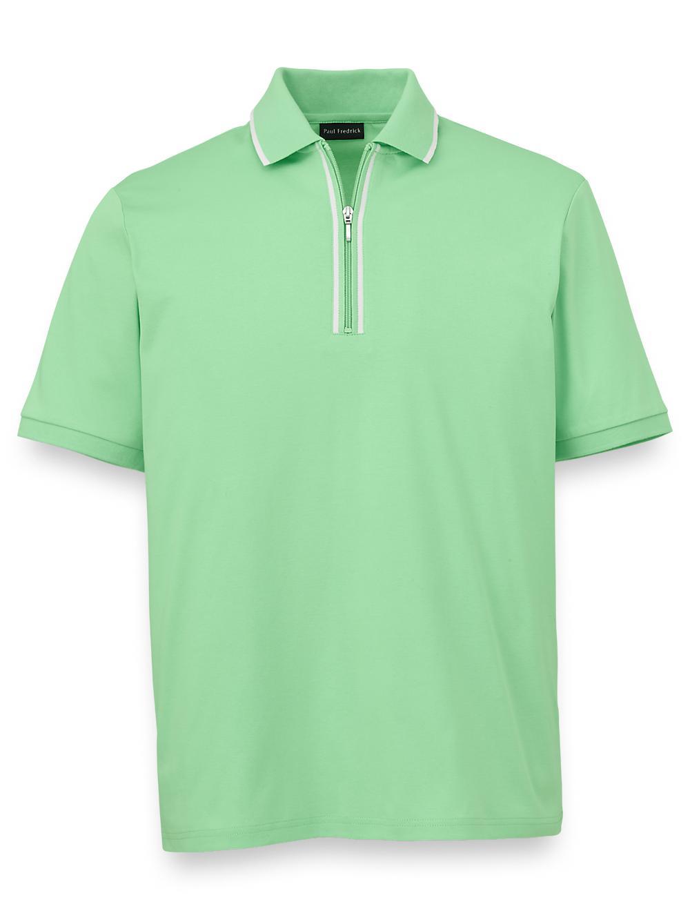 Mercerized Cotton Quarter Zip Polo - Light Green Product Image