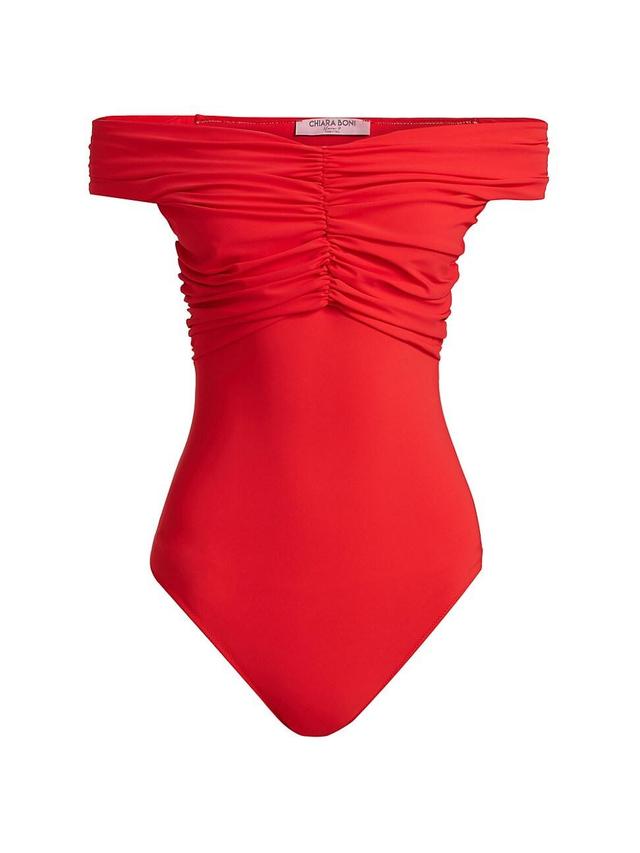 Womens Hasmy Ruched Off-the-Shoulder One-Piece Swimsuit Product Image