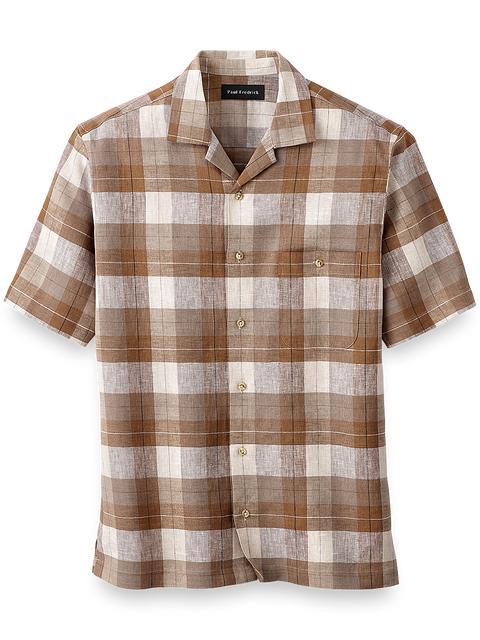 Linen Plaid Casual Shirt - Brown Product Image