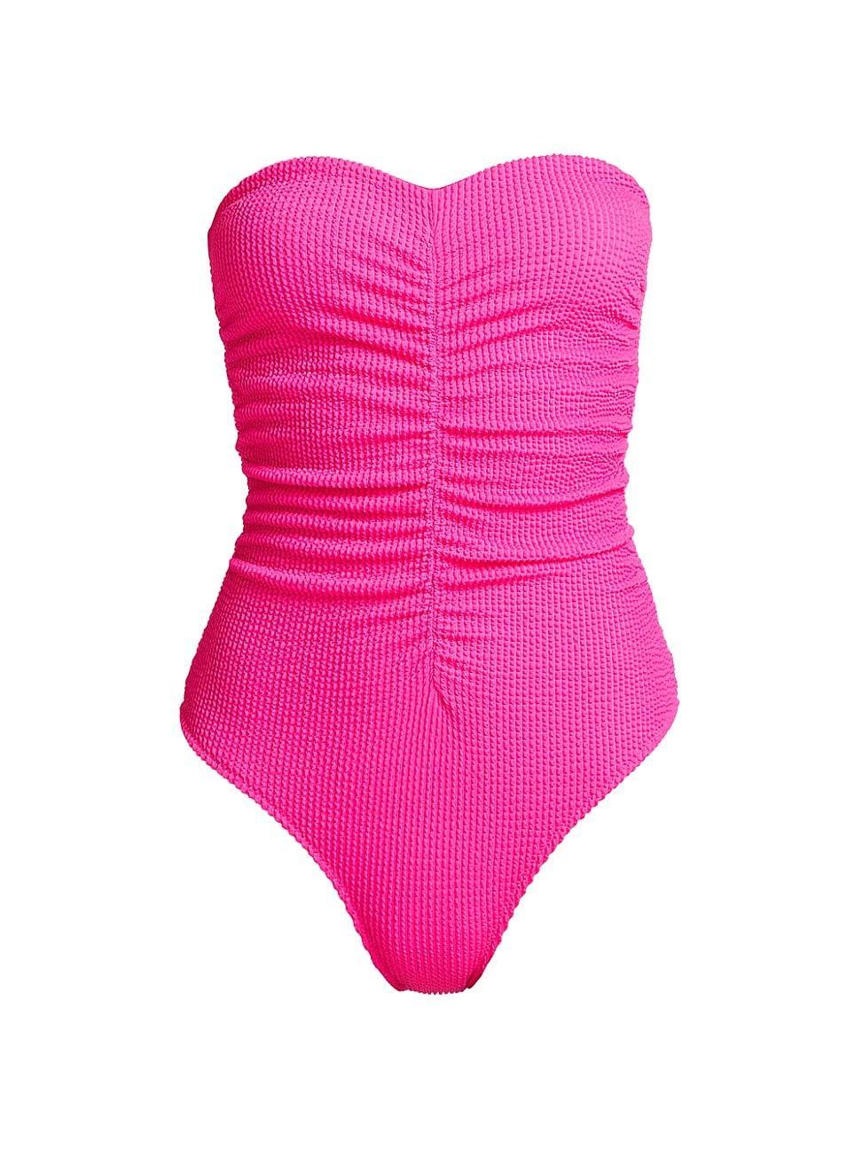 Womens Textured Ruched Strapless One-Piece Swimsuit Product Image