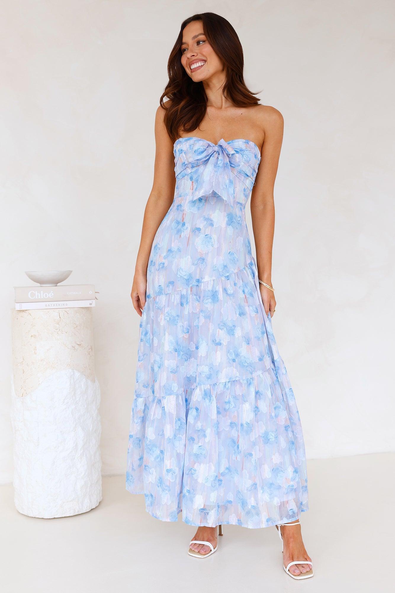 Ethereal Spring Strapless Maxi Dress Blue Product Image