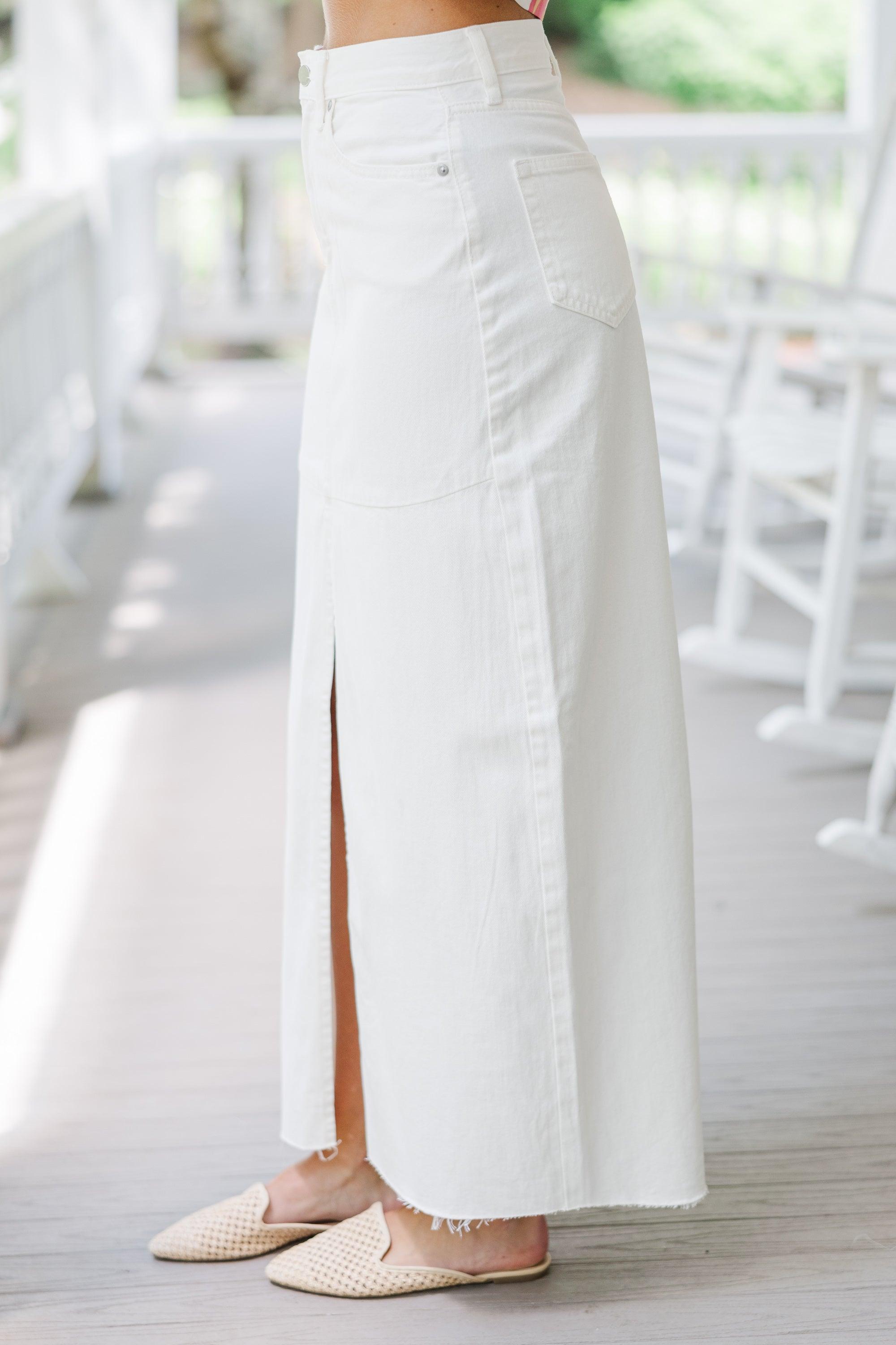 Leave It All Behind White Denim Midi Skirt Female Product Image