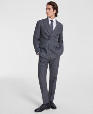 Calvin Klein Mens Slim Fit Gray Plaid Wool Blend Double Breasted Suit Separates Product Image