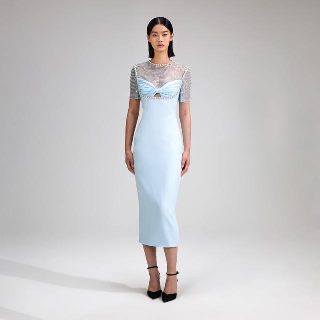 Blue Crepe Diamante Midi Dress Product Image