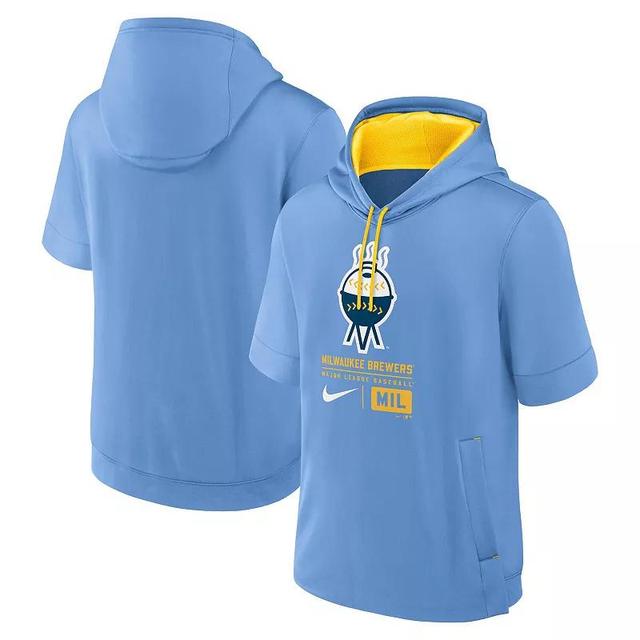 Nike Mens Light Blue Milwaukee Brewers City Connect Color Block Short Sleeve Pullover Hoodie - Light Blue Product Image