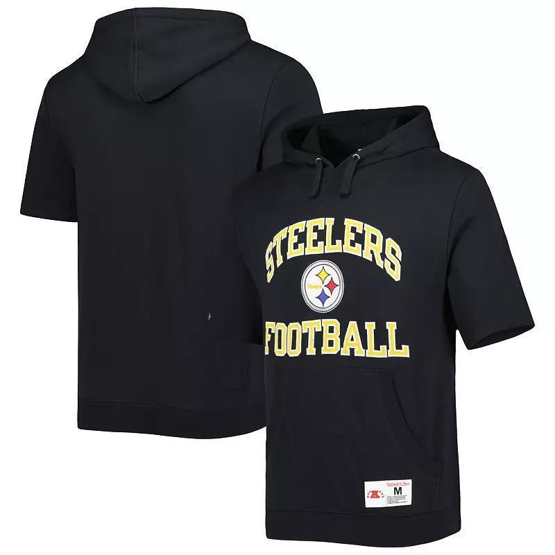 Mens Mitchell & Ness Black Pittsburgh Steelers Washed Short Sleeve Pullover Hoodie Product Image