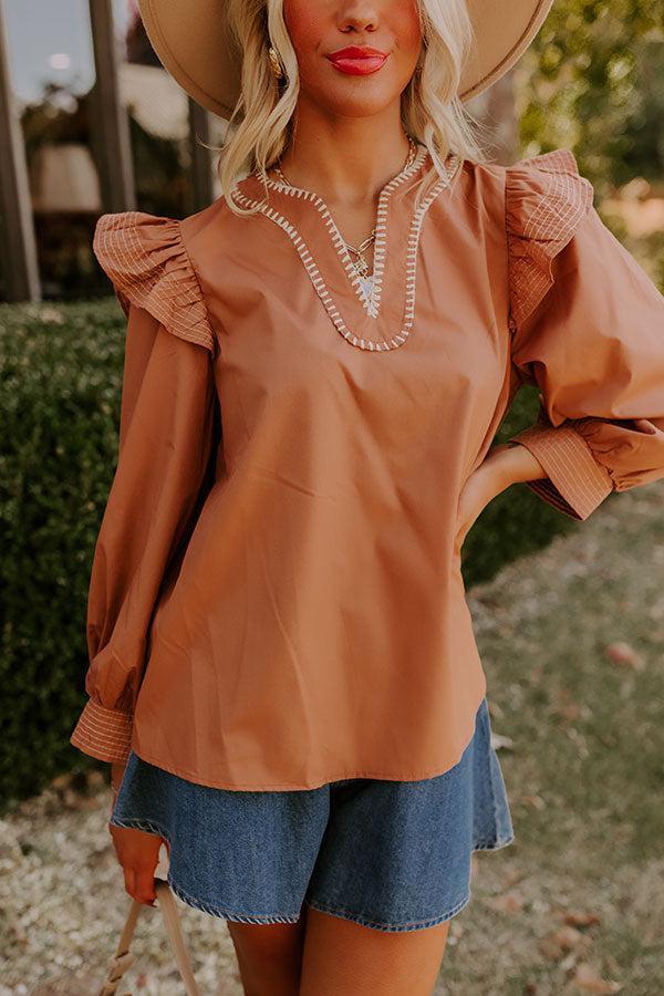 Chic Moment Ruffle Top in Camel Product Image