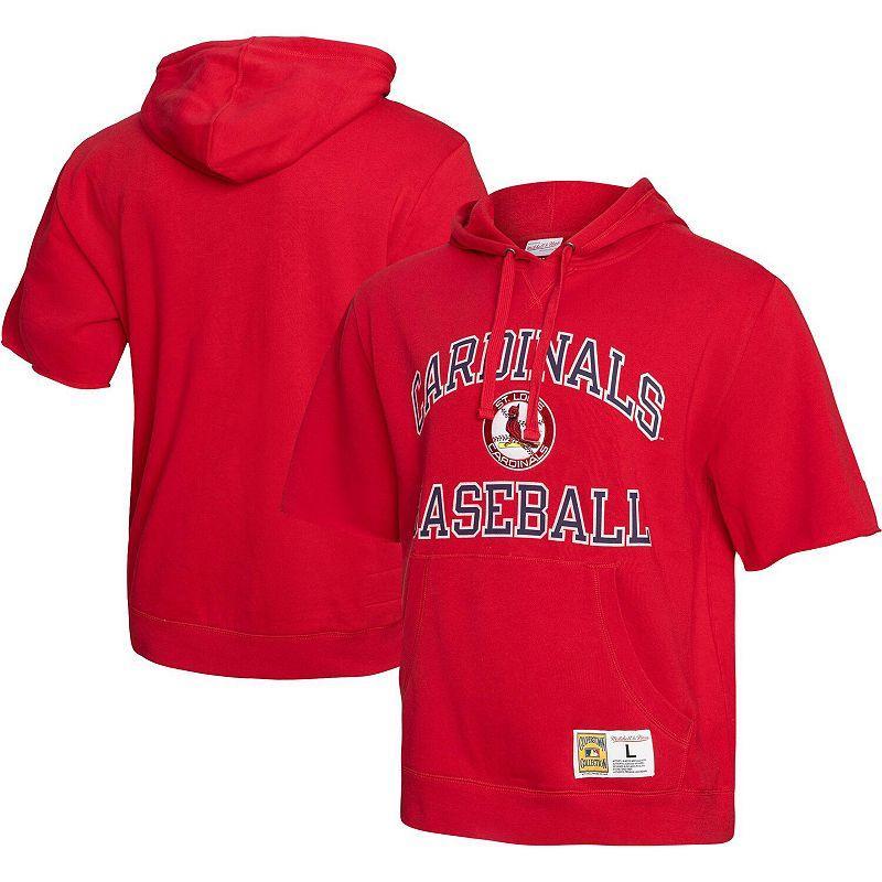 Mens Mitchell & Ness Red St. Louis Cardinals Cooperstown Collection Washed Fleece Pullover Short Sleeve Hoodie Product Image