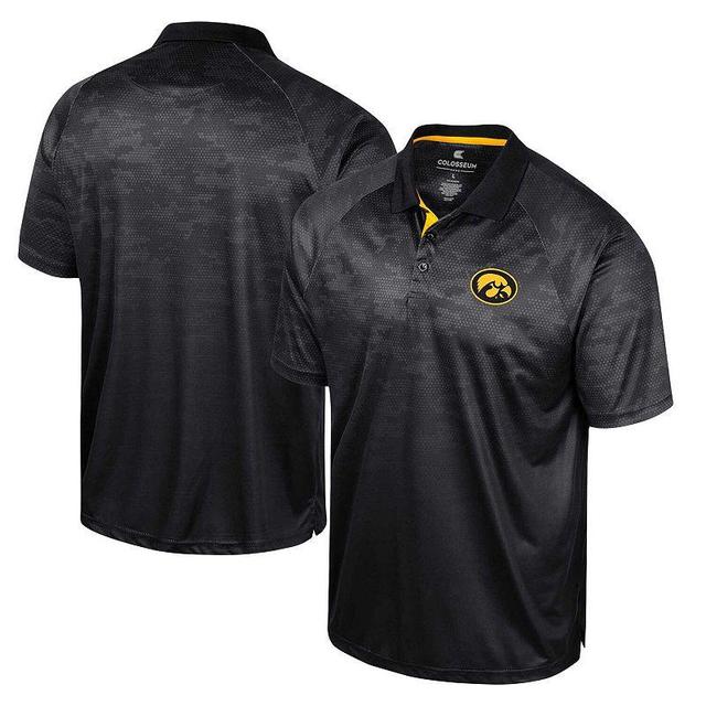 Mens Colosseum Black Iowa Hawkeyes Honeycomb Raglan Polo Product Image